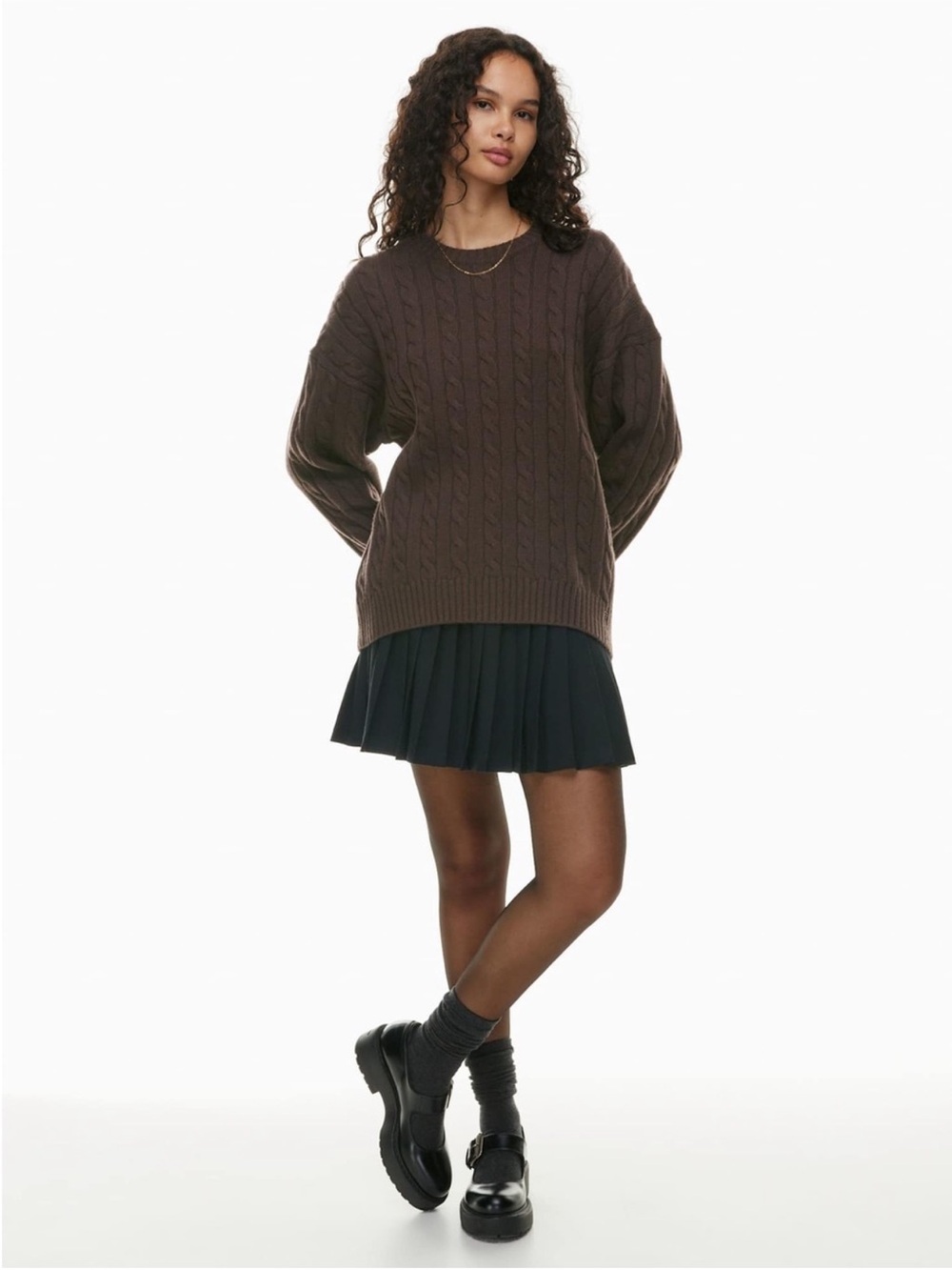 Aritzia Sunday Best Peggy Cable Knit Fisherman Sweater Brown Medium
